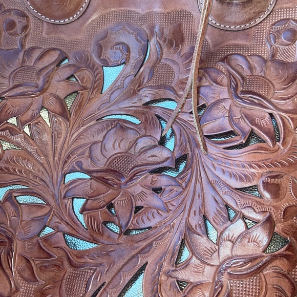 NEW Patricia Nash SPRING TOOLED LEATHER TOTE CAVO DUSTY ROSE LARGE BROWN CUTOUT - Picture 6 of 16